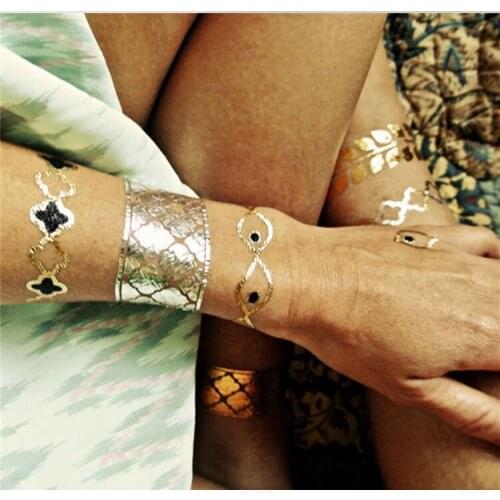 5pcs Gold Tattoo Waterproof Temporary Tattoo Stickers Sex Women Flash tattoos Metalic Necklace tattoost stickers Body Art TaTy