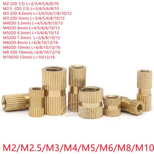 100pcs M2 M2.5 M3 Copper Inserts Brass Double Pass Knurl Nut Embedded Fastener