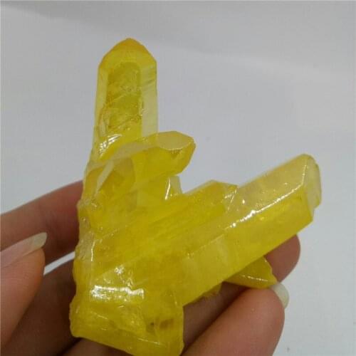 60g beautiful yellow aura angel quartz crystal cluster natural yellow crystal Stone cluster reiki healing