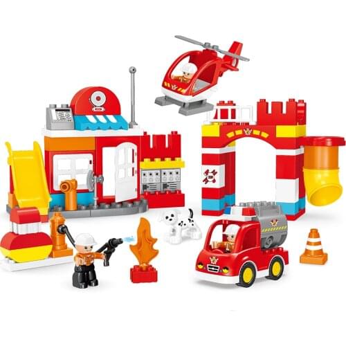 90Pcs City Firefighting Series Fire Department Fire Truck Helicopter Building Blocks Kid Brick Toy For Children Compatible Duplo