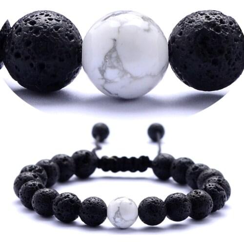 Druzy 8mm Volcanic Lava Rock Bracelet Natural Stone White Turquoises Frosted Black Agates Couple Fashion Woven Bracelet