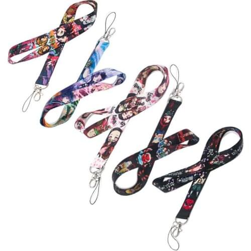 1Pc New Anime Demon Slayer Key Chains Long Lanyards ID Badge Holder Keychains Straps for Mobile Phone Figures Toys Gift