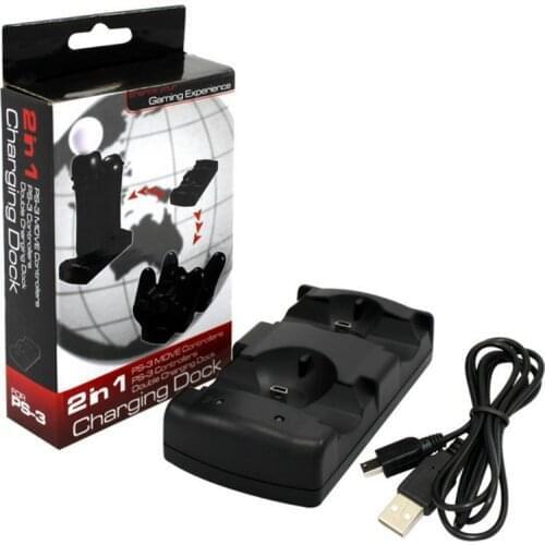 BUKIM With boxFor PS3 Controller & Move Dual Charger USB Dual Charging Powered Dock Gamepad Charger