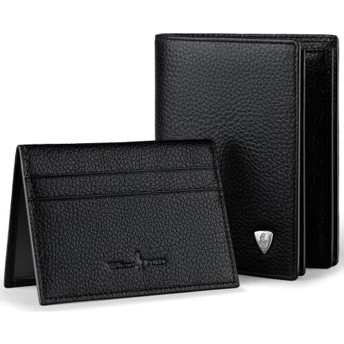 WilliamPOLO Wallets Mens Short Bifold Mini Cards Holder Slots Genuine Saffiano Leather Vertical Horizontal Money Purse Black