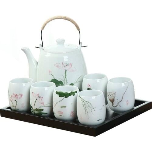 Chinese Style Kettle Ceramic Large Teapot Hand Painted Loop-Handled Teapot Tea Set Restaurant Home tea cup set kungfu tea set
