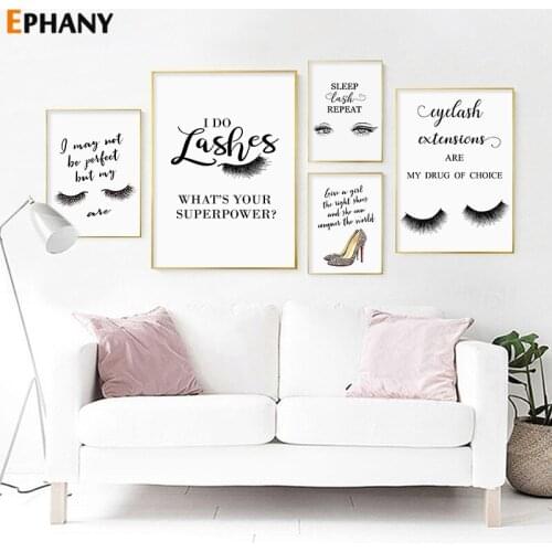 Black White Makeup Fashion Poster Print Canvas Painting Trendy Eyelash Picture Beauty Salon High-heeled Shoes Girl Room Decor