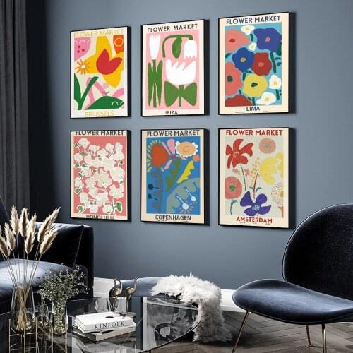 Flower shop flower market art exhibition museum poster color color flower wall home decoration retro Florentine style print