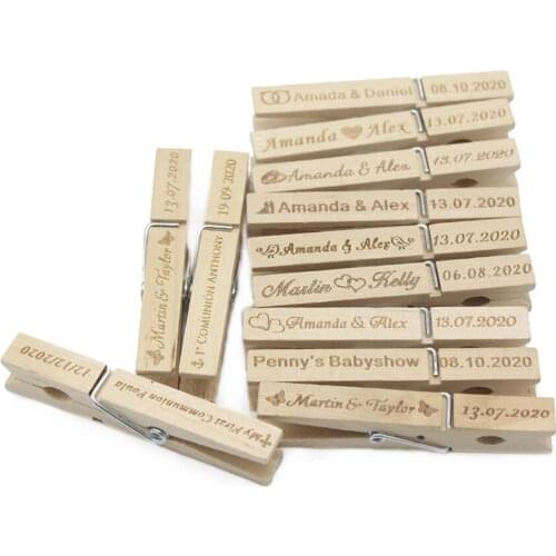 30Pcs Personalized Wood Clothespins Wooden Clothes Pins Wooden Customized Clothes Pags Clips Wedding Decor Baby Shower Wedding