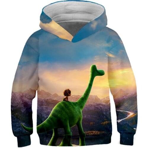 Kids Hooded Sweatshirts Autumn Winter Long Sleeve Pullover Cartoon Dinosaur Print Harajuku Hoodies Fashion Cool Children Hoodie