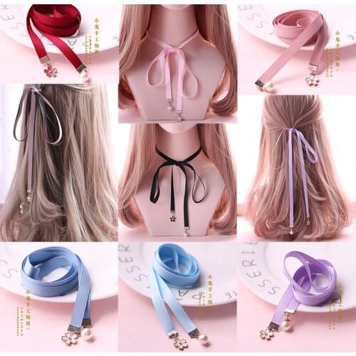 Double ponytail Japanese long ribbon braided hair band with sweet beauty headdress DIY hair accessories multicolor lace tiara