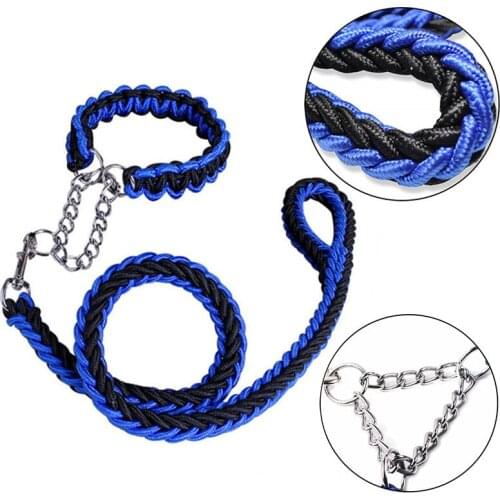 Double Strand Soft Nylon Dog Neck Collar Leash Durable Pet P Metal Chain Leash Collar Walking Lead Rope Belt Dog Accessories