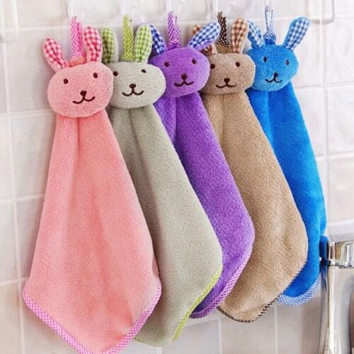 Cartoon Rabbit head high quality flannel wipe Hand towel kitchen bathroom Absorbent Cloth Hanging Hand Towels