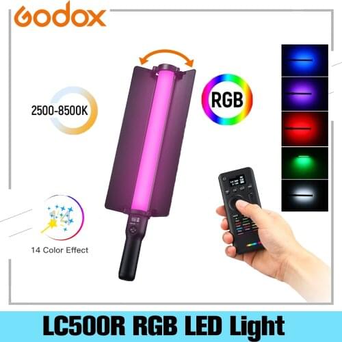 Godox LC500R 2500K-8500K Bi-Color Full Color RGB LED Light Stick Lighting Effects CRI 96 TLCI 98 With Remote Control & Barndoor