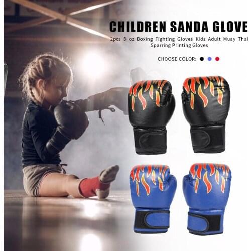 2Pcs Hot Sale Boxing Gloves Fighting Gloves High-Grade PU Leather Kids Muay Thai Sparring Kickboxing Flame for Children