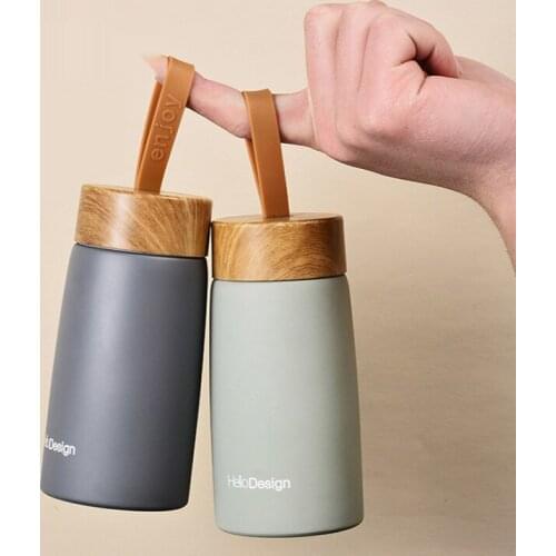 Creative Wood Grain 304 Stainless Steel Vacuum Mug Creative Vacuum Water Cup Mini Pot Belly Cup Party Travel Carrying Strap