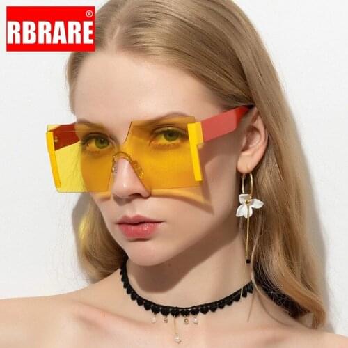 RBRARE Square Women Sunglasses Oversized Sun Glasses for Women Rimless Okulary Brand Designer Sunglasses Women Frameless Eyewear