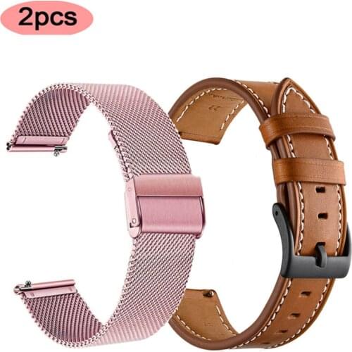 Metal Milanese Loop strap+Genuine Leather band For fitbit versa 2 lite Stainless Steel Wristband Accessories Correa bracelet