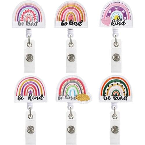 6 Style Fashion Cute Retractable Badge Clip Rainbow Shape Cloth Sticker Nurse Badge Reel Clip Badge Holder Doctor Id Card Clip