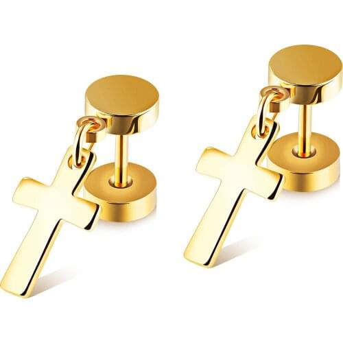 FAMI Titanium steel mens earrings barbell cross earrings double-sided twisted screw dumbbell earrings