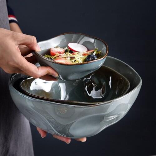Irregular Ceramic Dishes And Plates Sets Japan Style Rice Ramen Bowl Eco Friendly Tableware Kiln Transformation Glaze Dinnerware