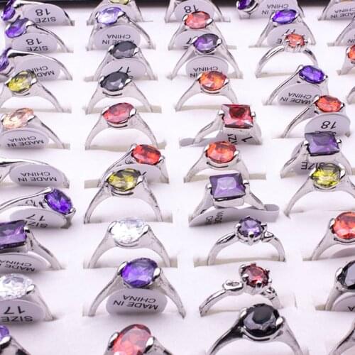 New 20 Pcs/lot Wholesale Mixed Colorful CZ Crystal Rhinestone Women Rings Elegant Party Wedding Jewelry Bulks Lots