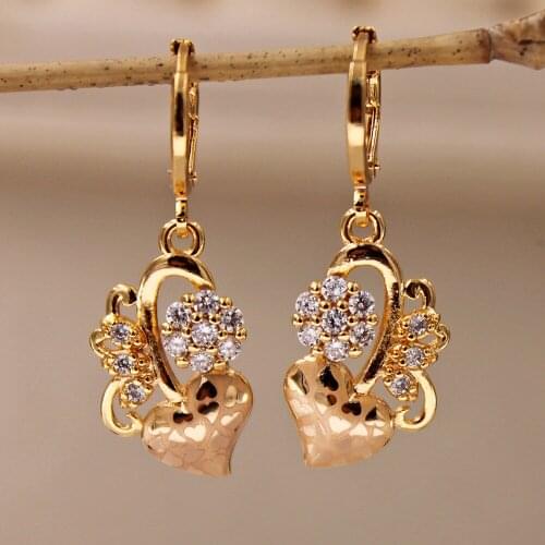 New Gold plated Drop heart flower Earrings for Womens Dangle Earrings Wedding Jewelry wedding accessories Anniversary