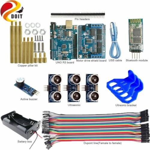 Official DOIT 1 set Bluetooth Control 3-way Ultrasonic Obstacle Avoidance Arduino Car Kit for Arduino Robot Chassis