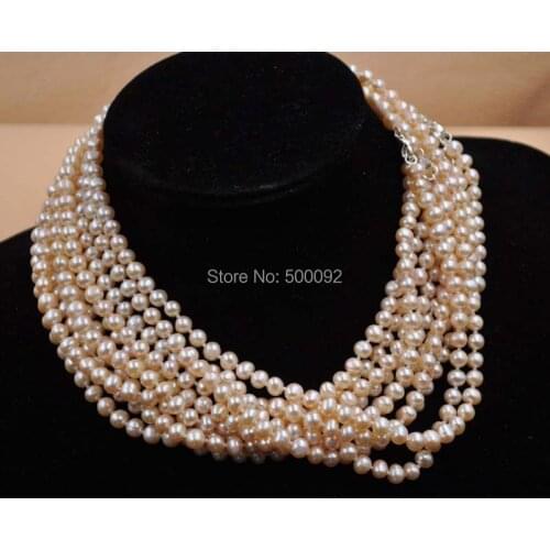 Wholesale 5 strands genuine freshwater pearl necklace