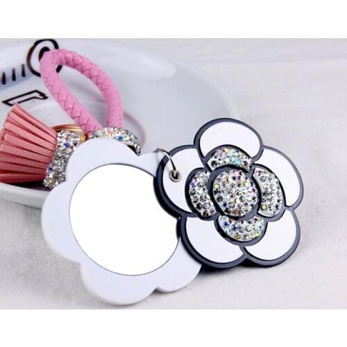 Vanity Mirror Pendant Hand-set Diamond Plum-Shaped Rotating Portable Mirror Tassel Pendant Car Pendant Key Ring Metal