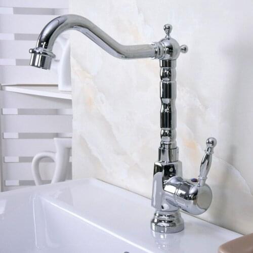 Polished Chrome Brass Single Handle One Hole Bathroom Basin Kitchen Sink Swivel Spout Faucet Mixer Tap mnf928
