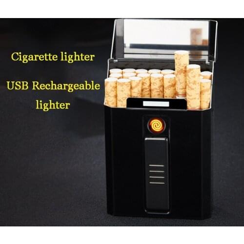 Cigarette Case Smoke Accesoires USB Rechargeable Electric Lighter Gadgets For Men 20 Capacity Large Size Cigarette Box