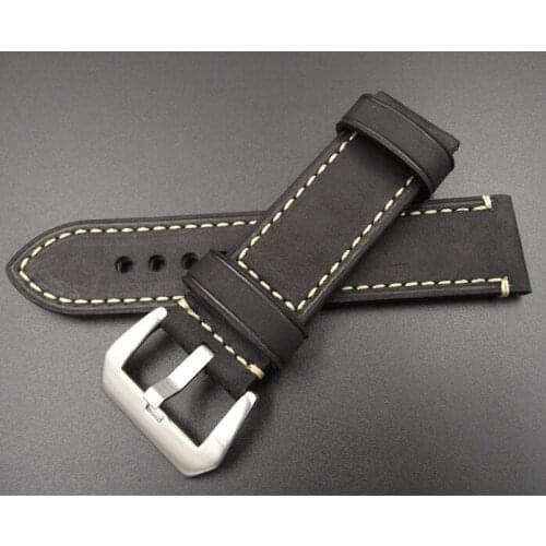 Wholesale 10PCS / lot 20MM 22MM 24MM genuine leather Crazy horse leather Watch band watch strap man watch straps black -WB120703