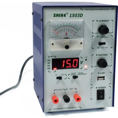SAIKE 1503D DC Regulated power supply 15V 3A regulated Adjustable Laboratory power supply With USB interface