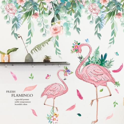 [SHIJUEHEZI] Flower Leaves Wall Sticker Vinyl DIY Flamingo Animal Wall Decals for House Living Room Kids Bedroom Decoration