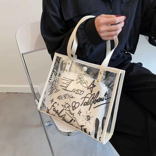 Tote Shoulder Bag Underarm Bag Women Designer Handbag Female Women Bag Cute Graffiti Transparent PVC Fashion 2021 High Capacity