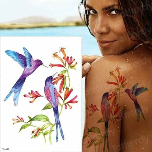 Tatoo fake tattoo sleeve women sticker tatto temporary tattoo hummingbird birds tattoos watercolor body sticker flash tattoo arm