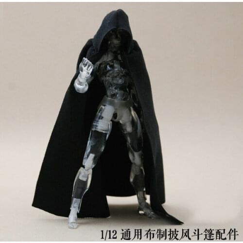 1:12 Scale Black Cape Cloak With Hat For 6" Body Doll (no figure)