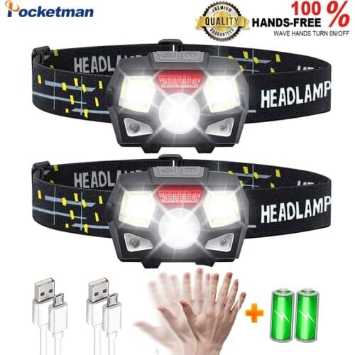 60000LM Ultra Bright LED Headlamp Motion Sensor Hard Hat Head Lamp Powerful Headlight USB Rechargeable Waterproof Flashlight