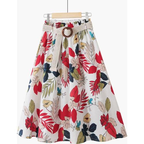 Vintage chic women Hippie beach Bohemian floral print skirt High Waist tassel Midi A-Line Boho Skirt Femme