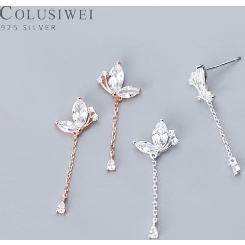 Colusiwei Flying Butterfly Couples Drop Earrings Luxury Clear CZ Shiny Elegant Ear Studs 925 Sterling Silver Jewelry Accessories