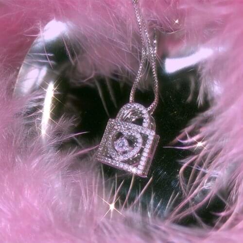 Y2K Jewelry Zircon Heart Lock Necklace For Women Metal Punk Fashion Vintage Shiny Crystal Necklace Charms 90s Aesthetic Gift New