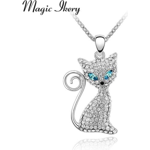 Magic Ikery Cat Necklaces neckless Gold Color Rhinestone Crystal Cute Lovely Pendant male fashion for women 2017
