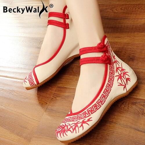 Lady models bamboo literati ink Chinese style blue and white porcelain series embroidered cloth shoes womens shoes WSH2296