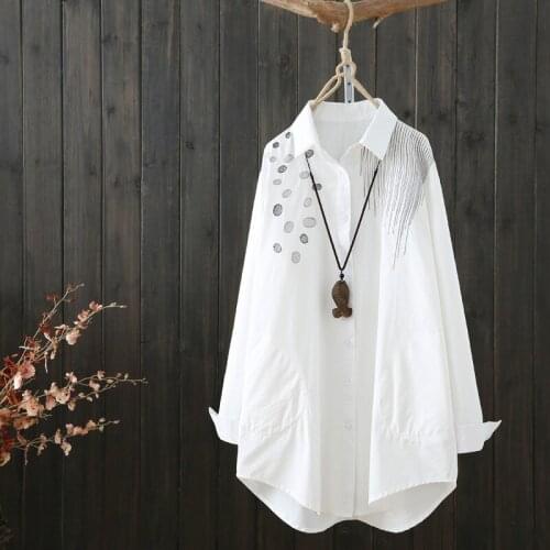 100% Cotton White Shirts For Women 2021 Summer Embroidery Long Loose Casuall All Match Female Shirts Outwear Coat Tops
