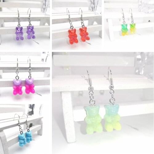 1 Pair серьга of Cute Resin Gummy Bear Earrings 33 Colors for Women Candy-colored Animal Bear Earrings Girl Jewelry Gift Pendant