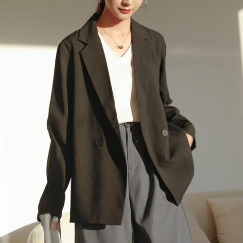 Womens Retro Casual Loose Jacket Autumn Office Lady Basic Blazer Set Korean Style Black Suit Plus Size mujer chaqueta