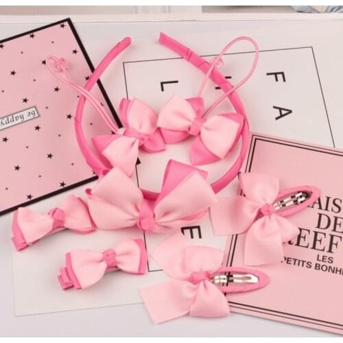 1set=7pcs Cute Children Hair Accessories Hairband Hairpins scrunchies Baby Girls Lovely Bow Headwear Kids Hair Clip Headband
