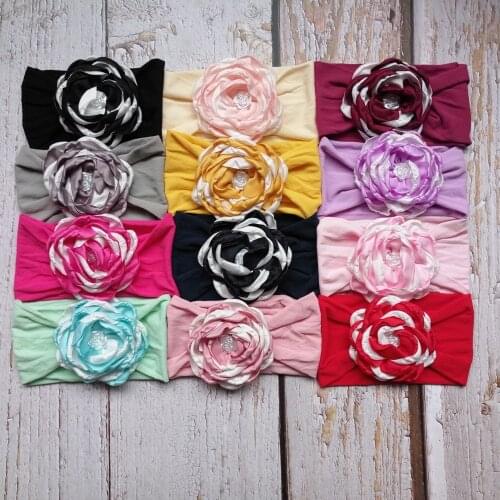 10pcs/lot Stretch Burning Flower Baby Headband Newborn Rose Knot Wide Nylon Headwraps Girls Headwear Kids Photo Props