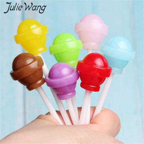 Julie Wang 10PCS Resin Lollipop Candy Slime Charms Multi-color Artificial Food Pendants Jewelry Necklace Bracelet Accessory