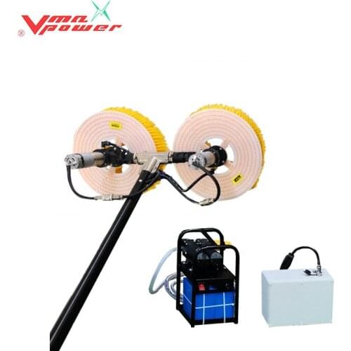 Multifit double head automatic solar panel cleaning brush and pole kit solar panel cleaning rotating brush pv cleaning equipment